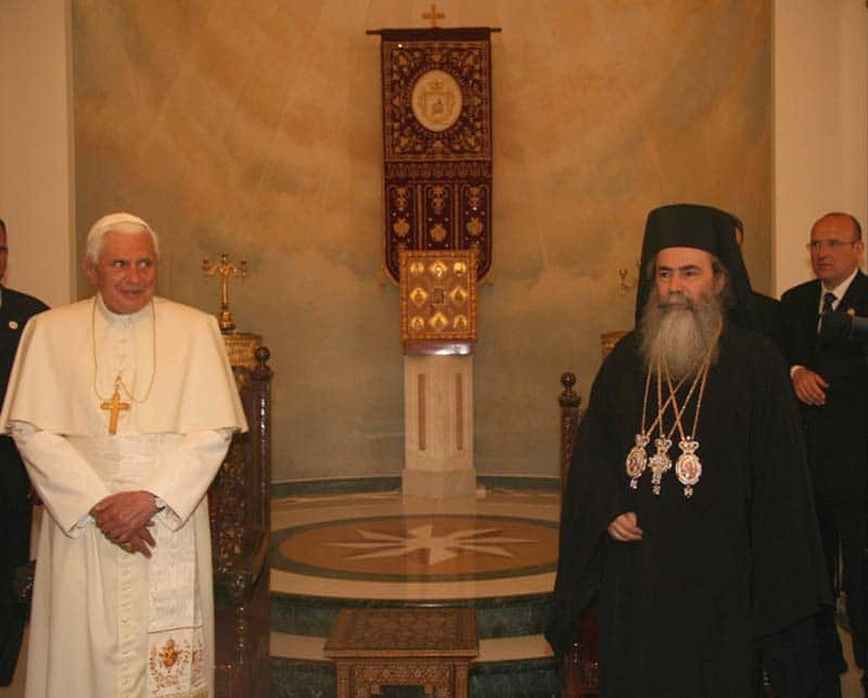 H.B. Patriarch of Jerusalem Theophilos with Pope Benedict XVI at the Throne Hall