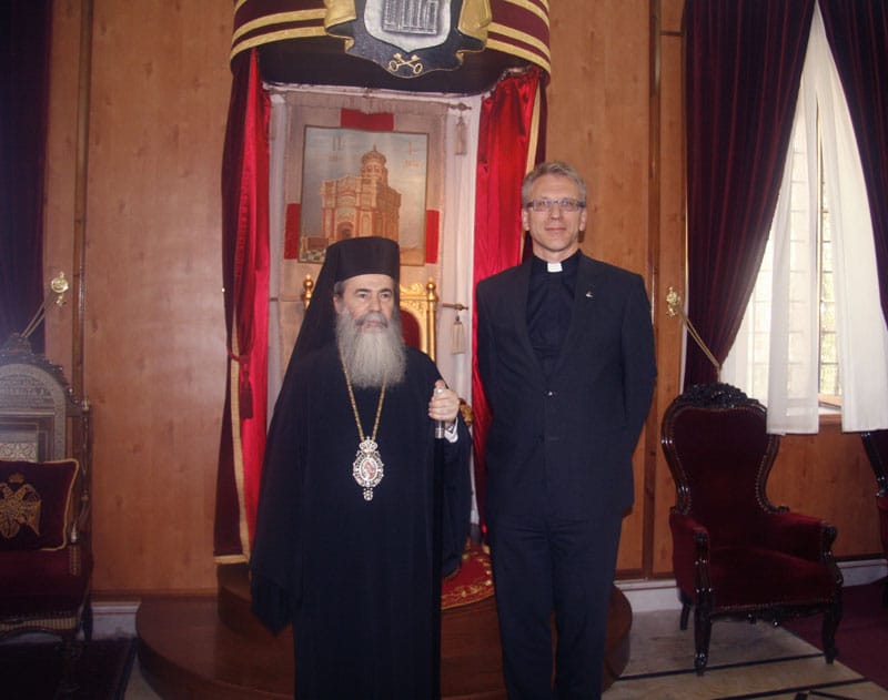 His Beatitude with Rev. Dr. Olav Tveit at the Throne.