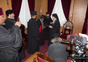 His Beatitude and the Ethiopian Archbishop exchanging gifts