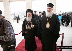 His Beatitude with Archbishop Theophylaktos at the Convention Center
