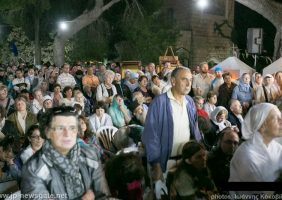 Pious pilgrims attend the vigil for the Transfiguration feast
