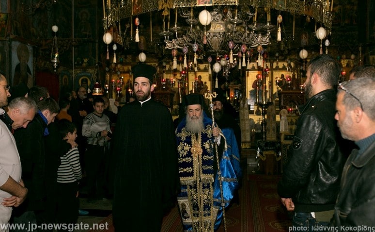 His Beatitude arrives at the katholikon of St Savvas Monastery