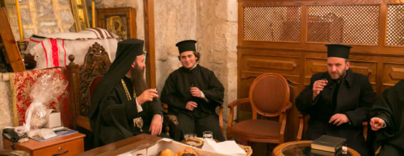 Его Высокопреосвященство Архиепископ Иерапольский в кабинете с вновь рукоположенным