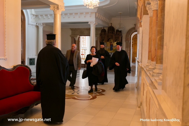 Ms Moropoulou arrives at the Patriarchate, accompanied by Hagiotaphites