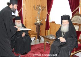 Блаженнейший Патриарх с Митрополитом Фирским и Архимандритом Христофором