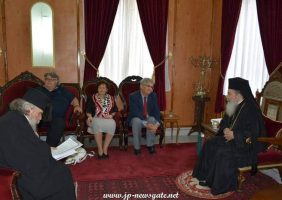 His Beatitude, Mr Hadjiathanasiou, the Archbishop of Constantina and Ms Moropoulou