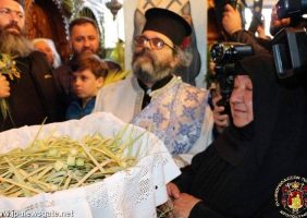The Abbess of Bethsfagi Nun Savvina offering palm branches