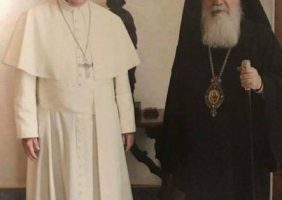 H.B. the Patriarch of Jerusalem with H.H. the Pope of Rome at the Vatican